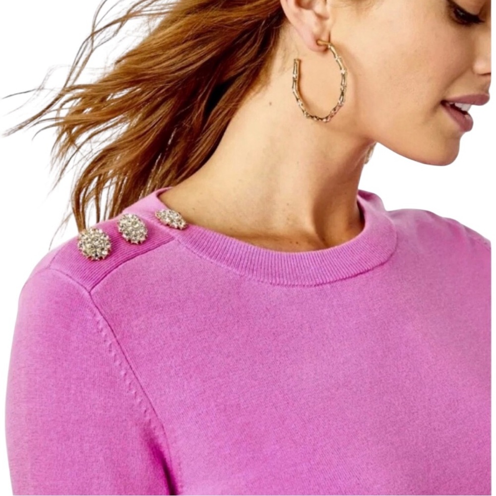Lilly Pulitzer Morgen Knit Sweater in Lilac Rose with Bedazzled Buttons- Small